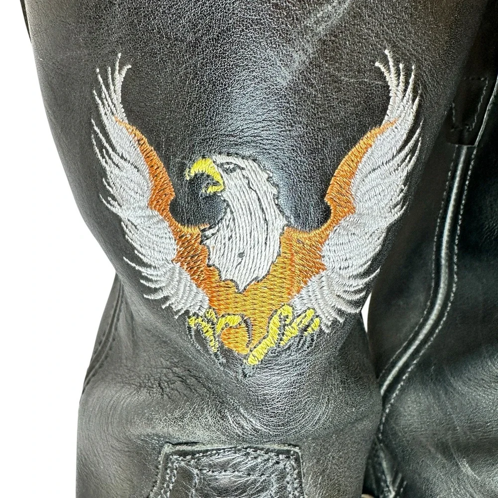 Xelement Men's 10 M Black Leather Eagle Harness Motorcycle Boots Vibram Sole